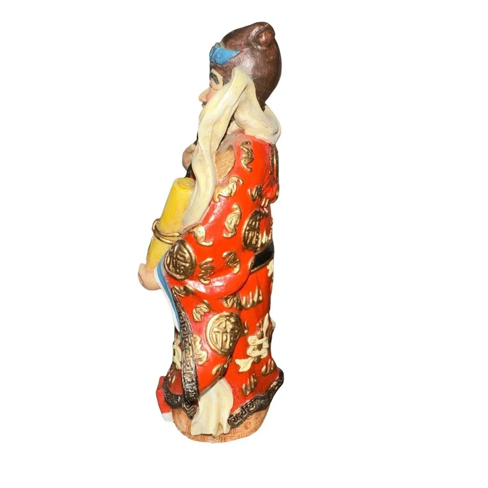 Vintage Chinese Immortal Scholar Figurine Lu God Prosperity Scroll Resin 7